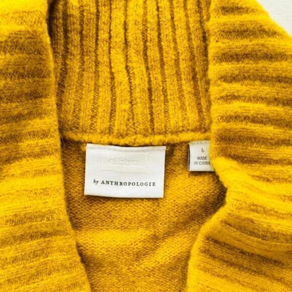 Anthropologie ett-twa Tessa Wrap Sweater Large Mustard V-Neck Wool Alpaca Knit - Picture 4 of 7